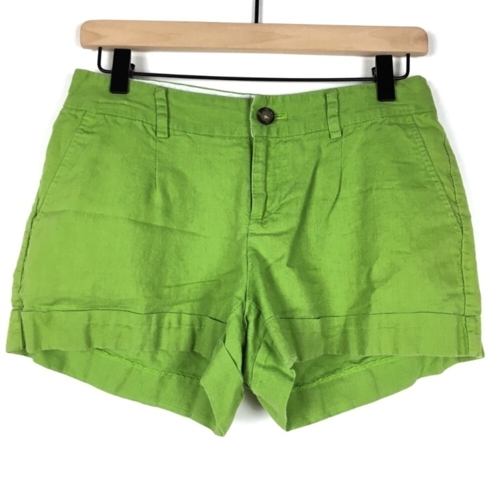 BANANA REPUBLIC Linen Martin Fit Shorts Lime Green Bright Lightweight Size 4